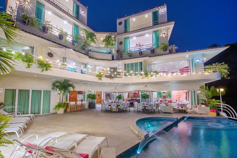 A distinctive Puerto Vallarta villa at twilight, the kind featured on IFC home tours